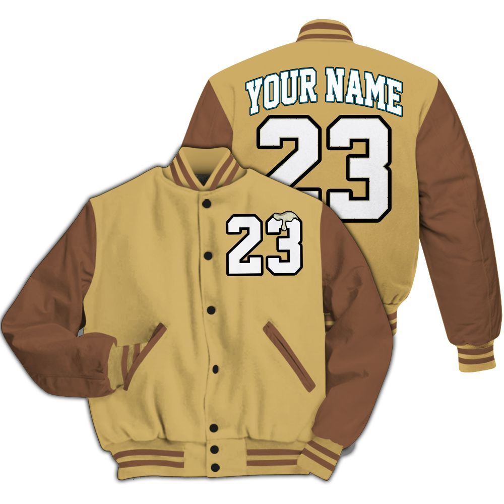 Varsity Jacket To Match Retro Cacao Wow 4s - Custom Name Number 23 Drip All Over Print