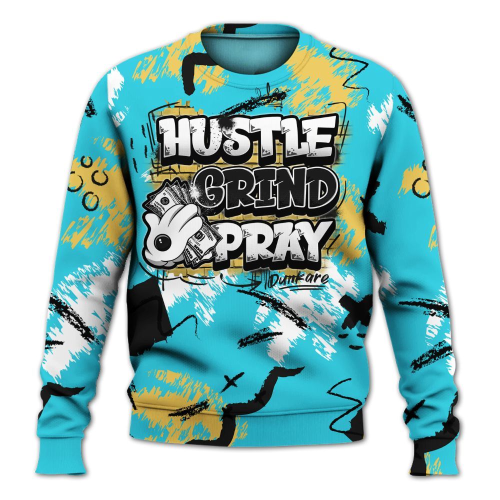 Sweatshirt To Match Retro Gamma Blue 11s - Hustle Grind Pray Graphic Street Style All Over Print