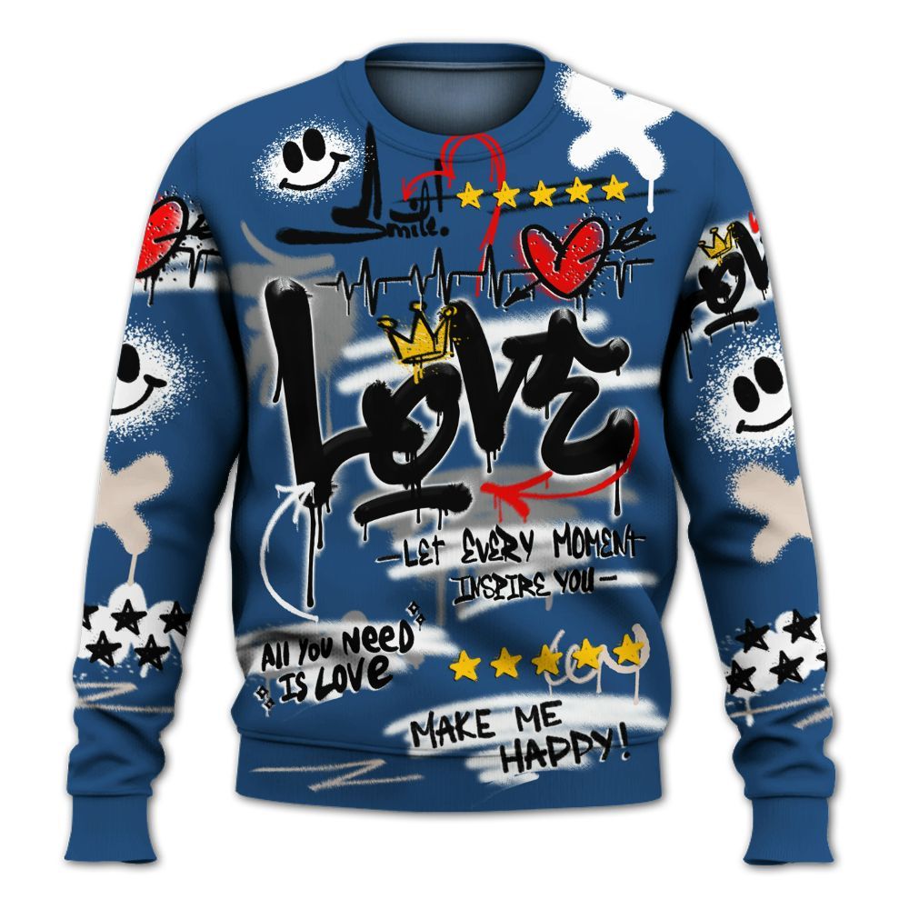 Sweatshirt To Match High OG Midnight Navy 1s - Happy Love Beats Graffiti Streetwear All Over Print