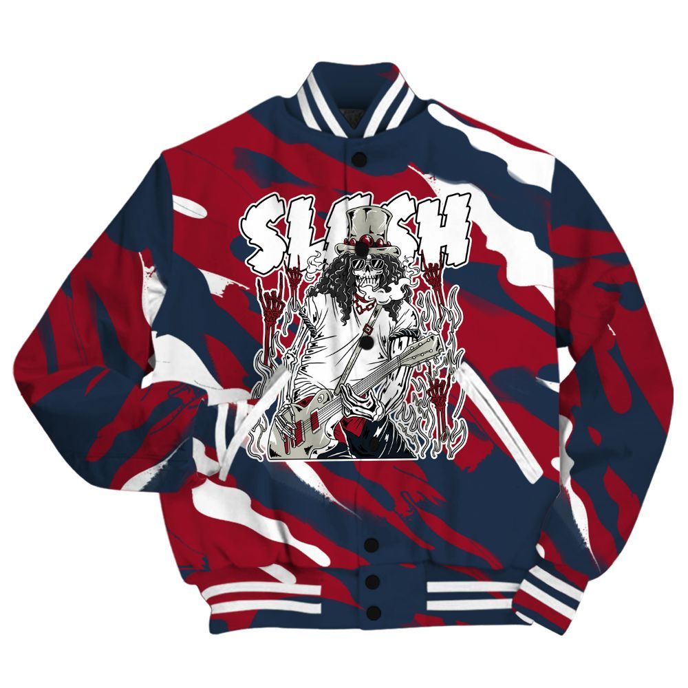Varsity Jacket To Match Navy Blue 2024 6s Shirt - Slash Skeleton Colored All Over Print