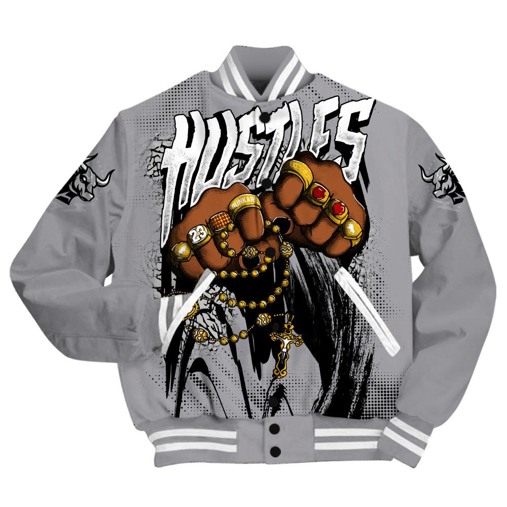 Varsity Jacket To Match Cement Grey 3s - Hustle Make Money All Over Print