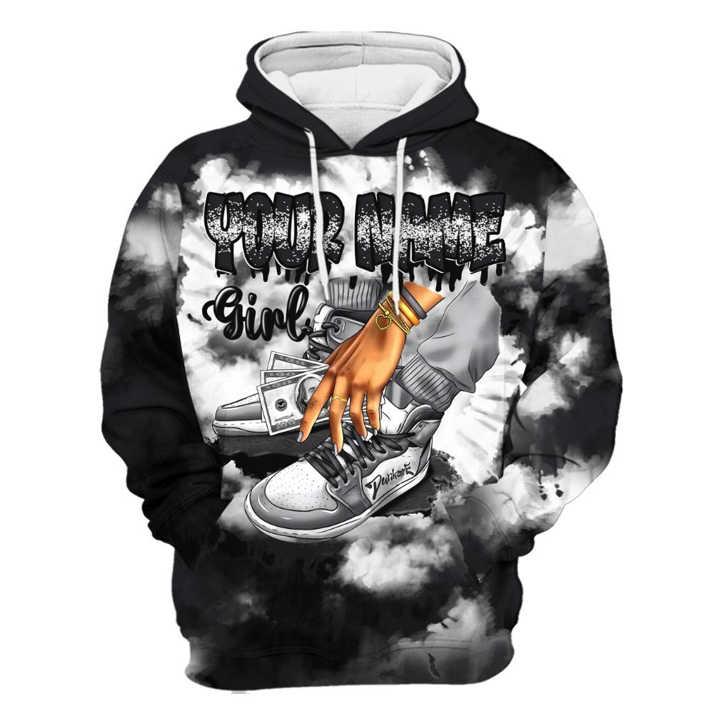 Hoodie To Match White Thunder 4s - Custom Name SNEAKER Girl Money Drip Tie Dye All Over Print