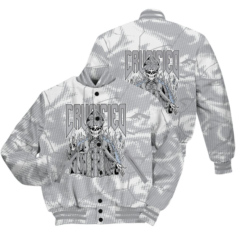 Varsity Jacket To Match Low OG Wolf Grey 1s Shirt - Crucified Skeleton Crack All Over Print