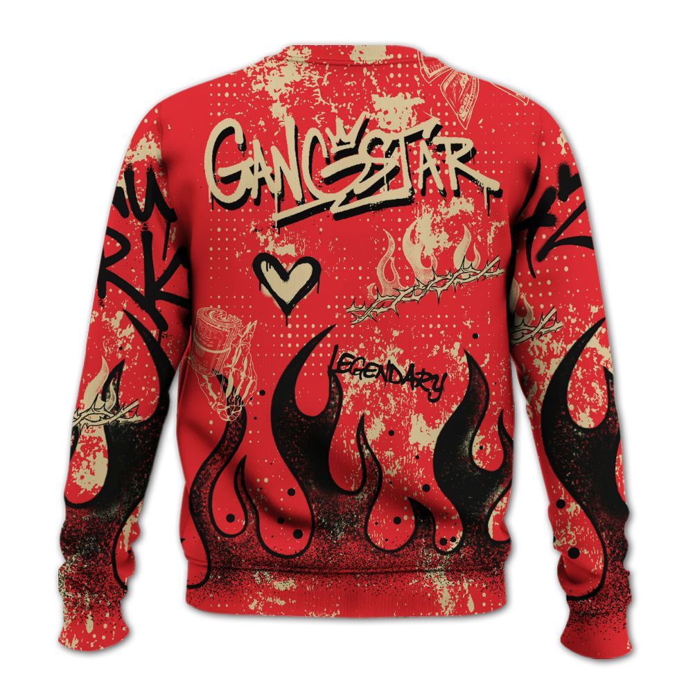 Sweatshirt To Match Prime 93 Fire Red - Lucky Money Paid In Full Graffiti All Over Print