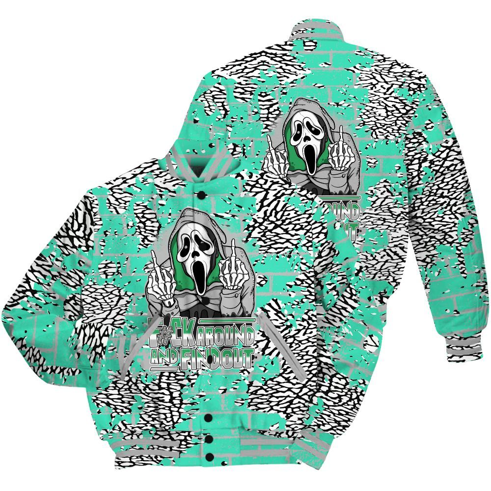 Varsity Jacket To Match Black Green Glow 3s Shirt - F#CK And Find Out Graphic Halloween All Over Print