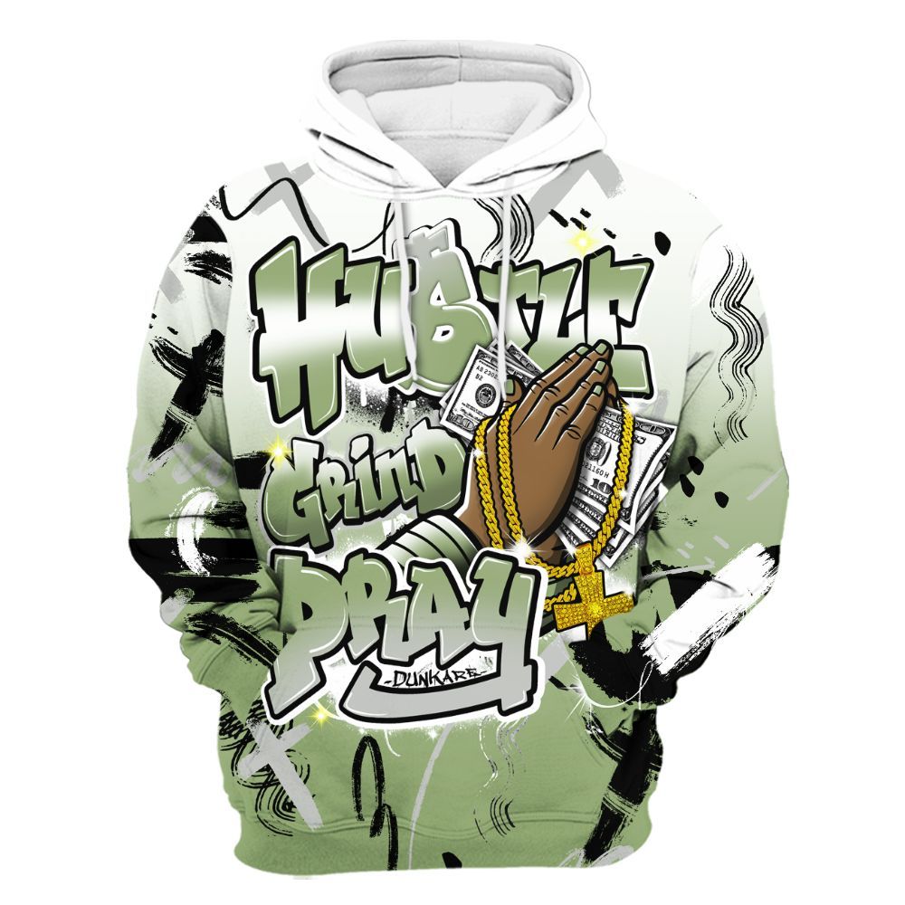 Hoodie To Match Oil Green 4s - Money Hustle Grind Pray All Over Print