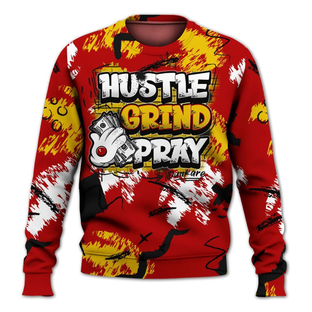 Sweatshirt To Match Low Lucky Cat 1s - Hustle Grind Pray Graphic Street Style All Over Print