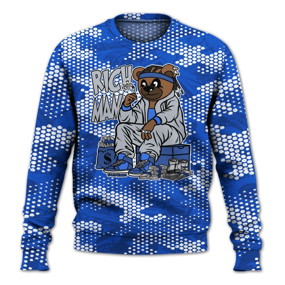 Sweatshirt To Match Air Foamposite One Royal - Rich Man Bear Banknotes Art All Over Print