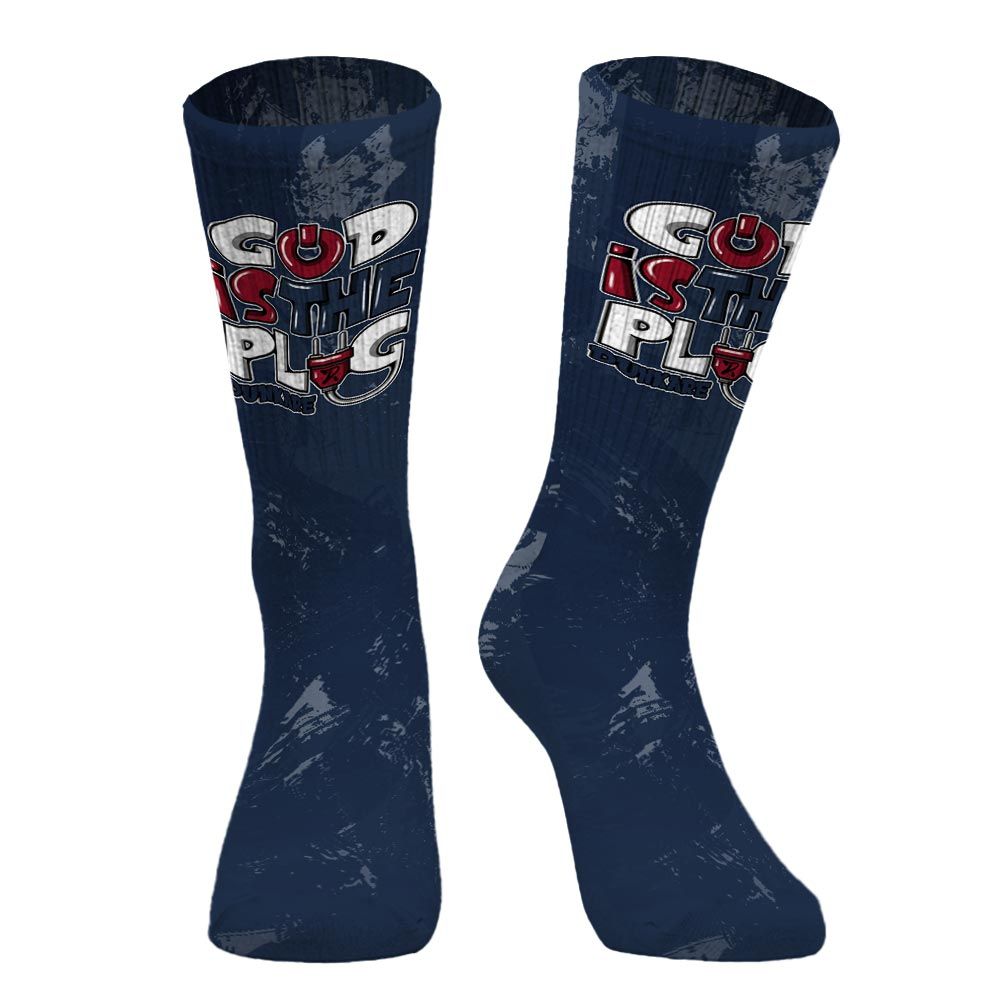Sock To Match White Midnight Navy 6s - God Is The Power Cord Circle Splash