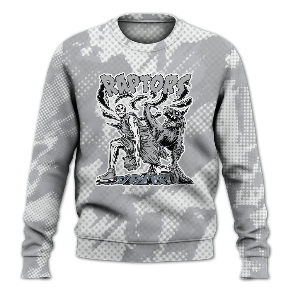 Sweatshirt To Match Low OG Wolf Grey 1s - Raptors Skeleton Abstract Halftone All Over Print