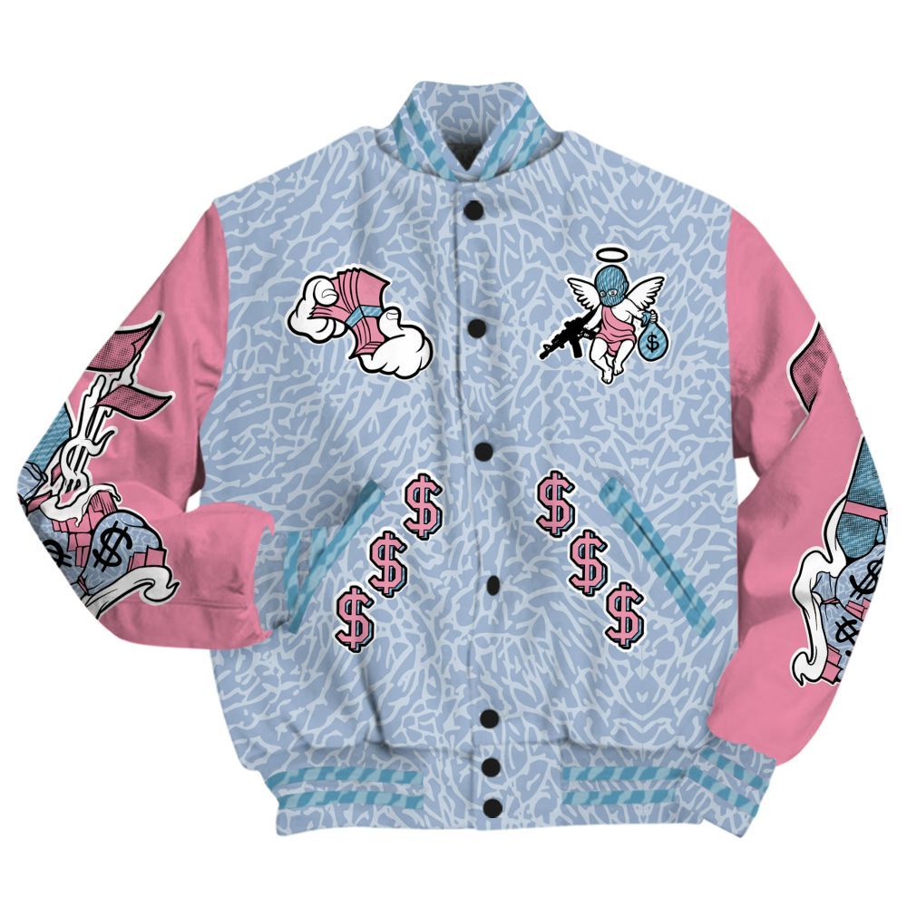Varsity Jacket To Match Denim Pink Glow 3s - Ones Move In Silence All Over Print