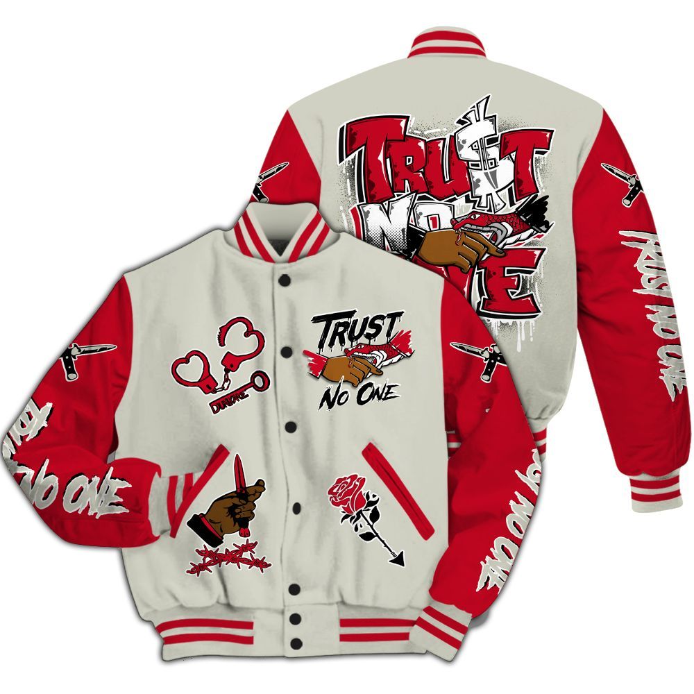 Varsity Jacket To Match El Grito 5s - Trust No One Dripping All Over Print