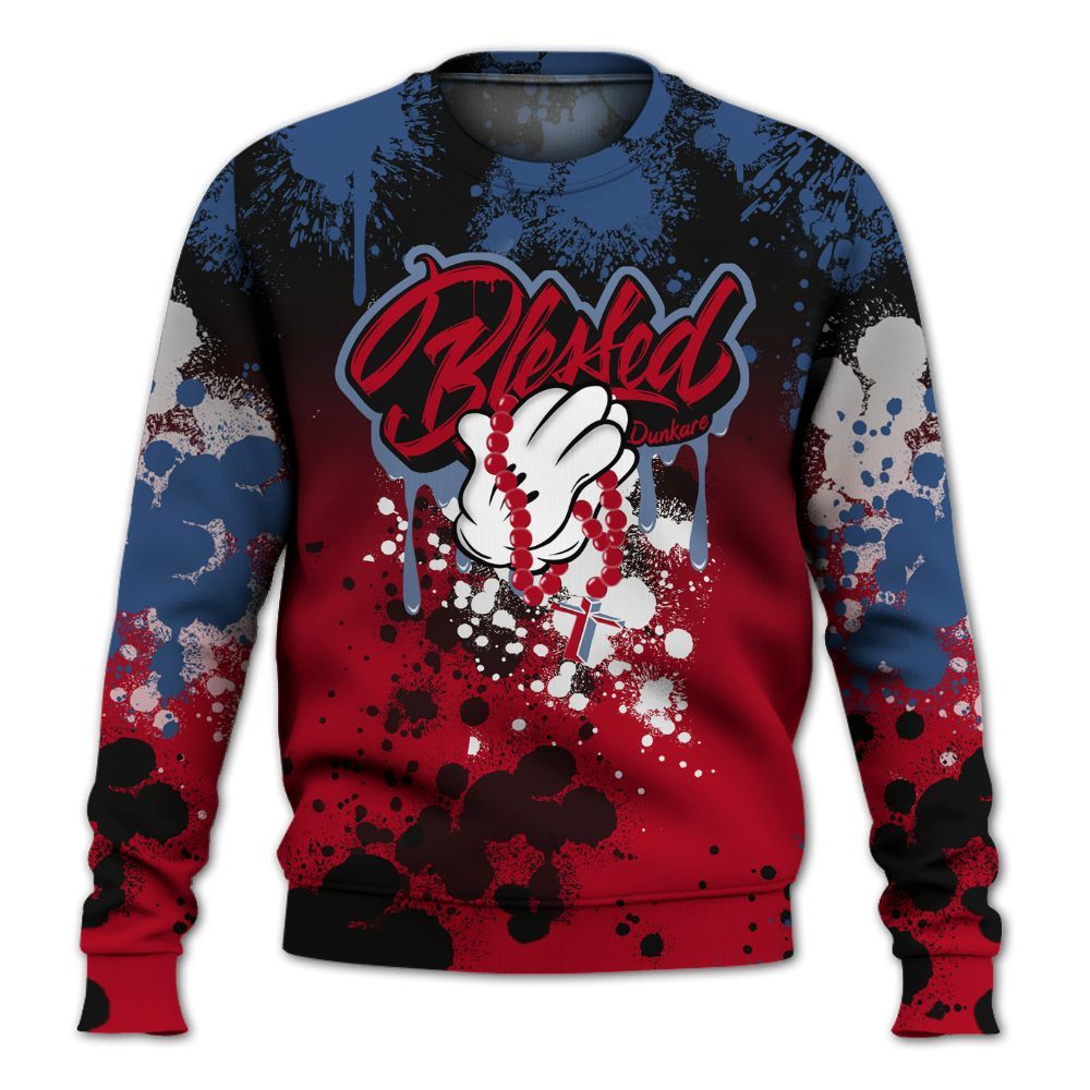 Sweatshirt To Match Air Griffey Max Black Red Navy Blue 1s - God Blessed Ink Drip All Over Print