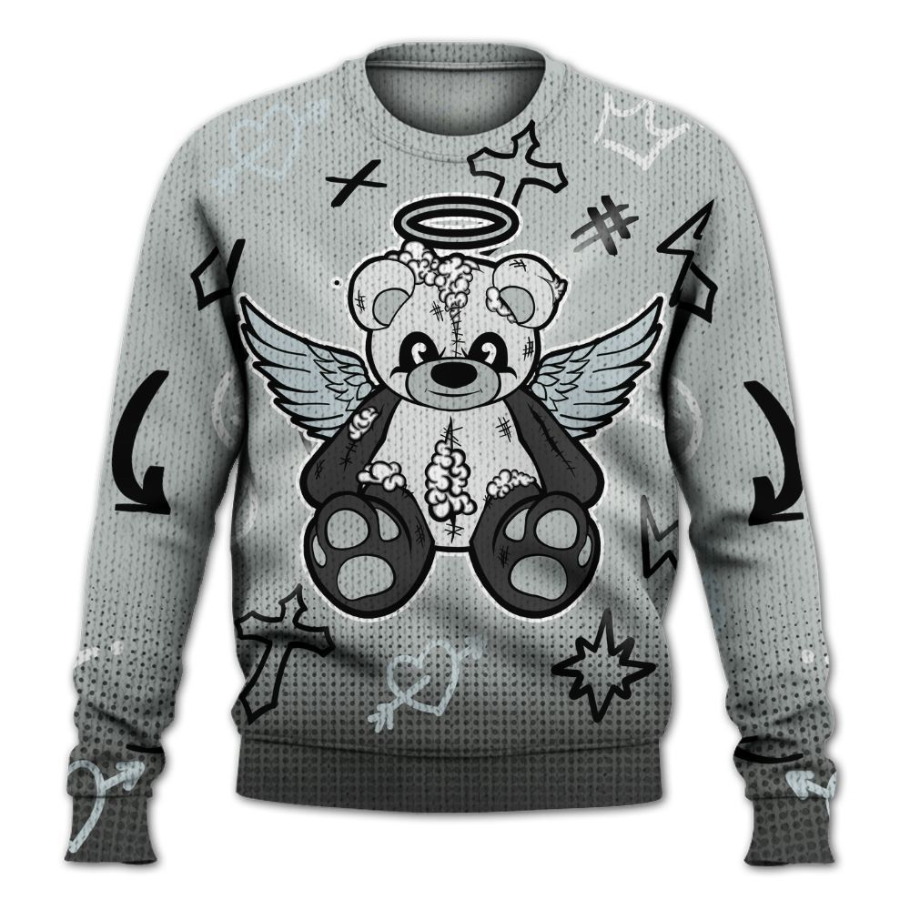 Knitted Sweater To Match Black Wolf Grey 12s - Gods Guides Me Bear Graphics