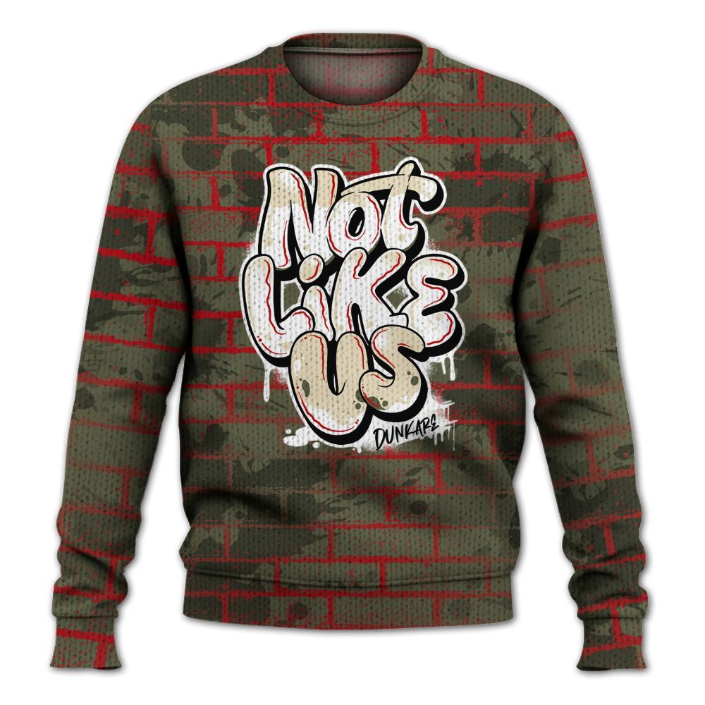 Knitted Sweater To Match Travis Scott Low OG Medium Olive 1s - None Like Us Graphic Brick Art