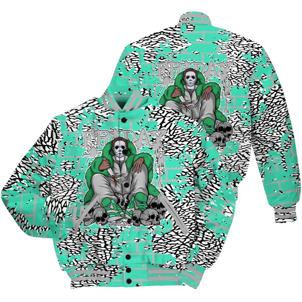 Varsity Jacket To Match Black Green Glow 3s Shirt - Friday Brick All Over Print