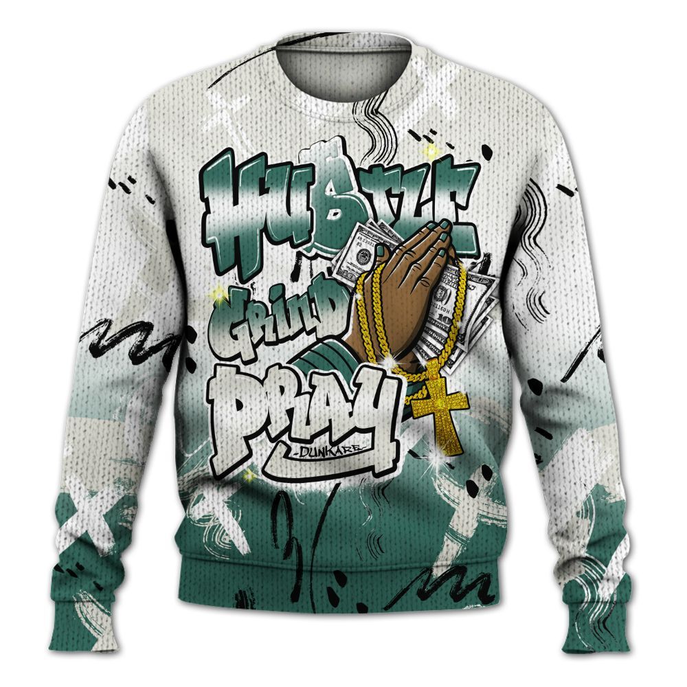 Knitted Sweater To Match RM Oxidized Green 4s - Money Hustle Grind Pray