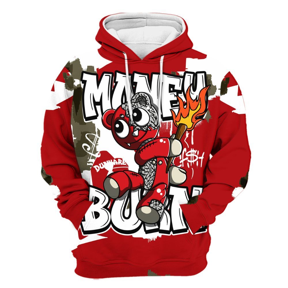 Hoodie To Match Cement Grey 3s - Money Burn Retro All Over Print