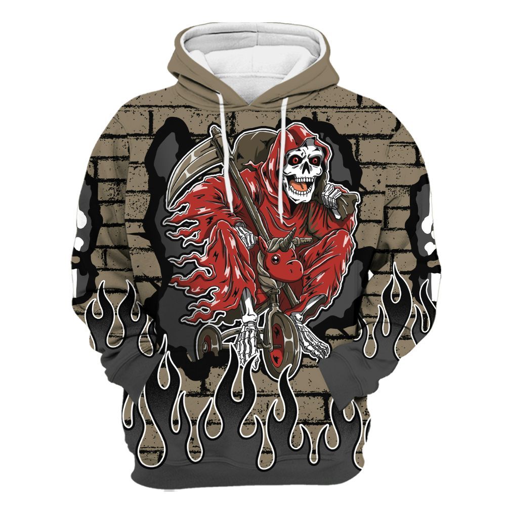 Hoodie To Match Olive 9s - Self Make Skeleton Crashed All Over Print