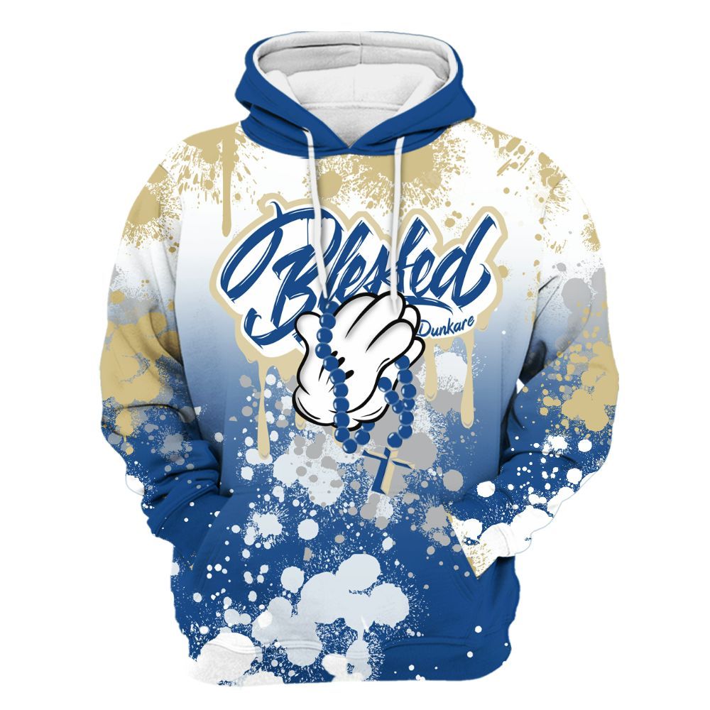 Hoodie To Match Air Ship Royal Blue - God Blessed Ink Drip All Over Print