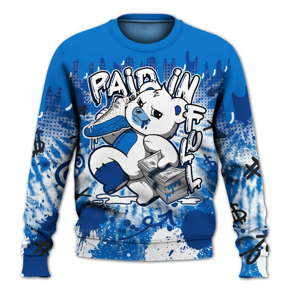 Sweatshirt To Match Blueberry 12s - Drip Paid In Full Moneys Bear Graphics All Over Print