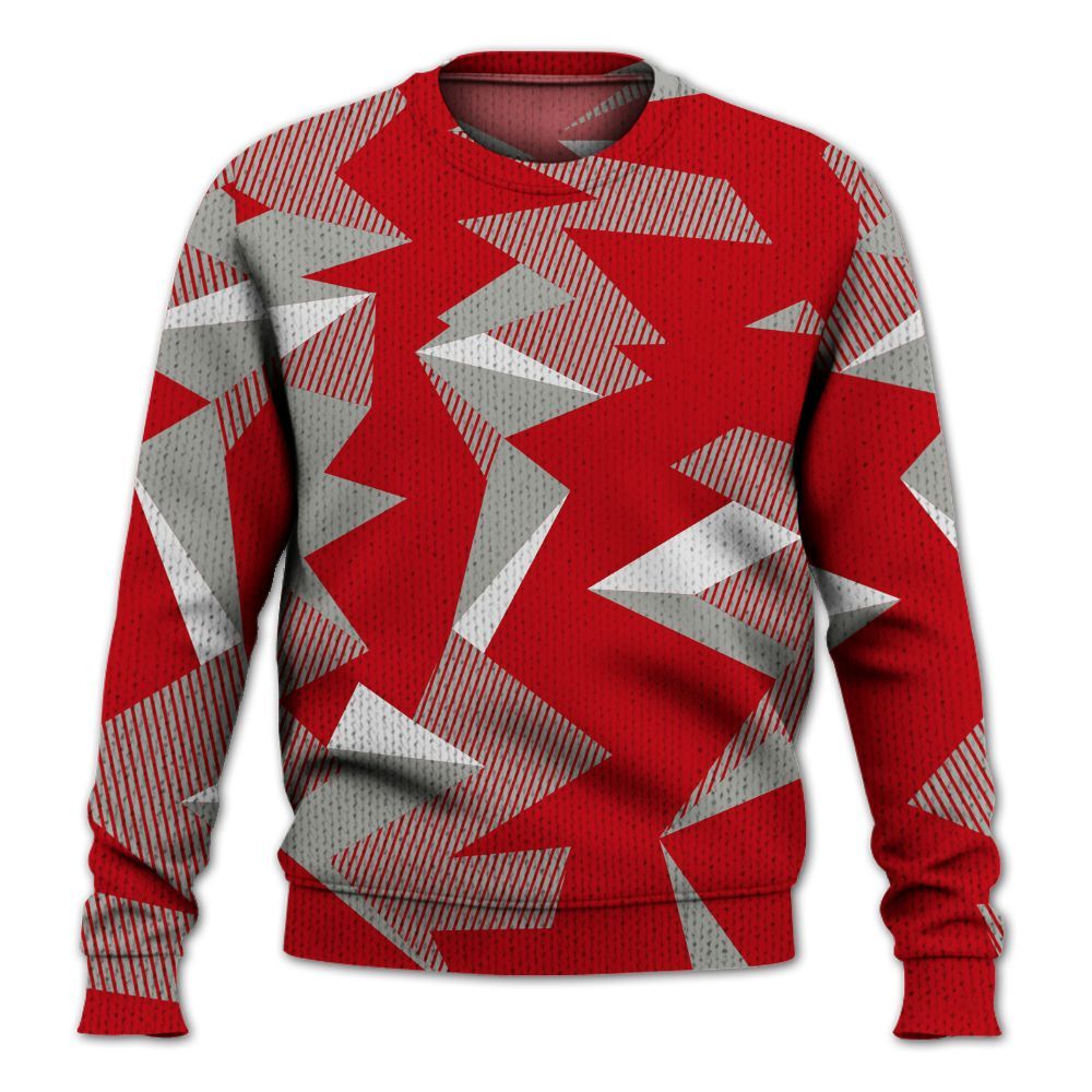 Knitted Sweater To Match Air Griffey Max Gray Reds 1s - Geometric Camouflage Pattern