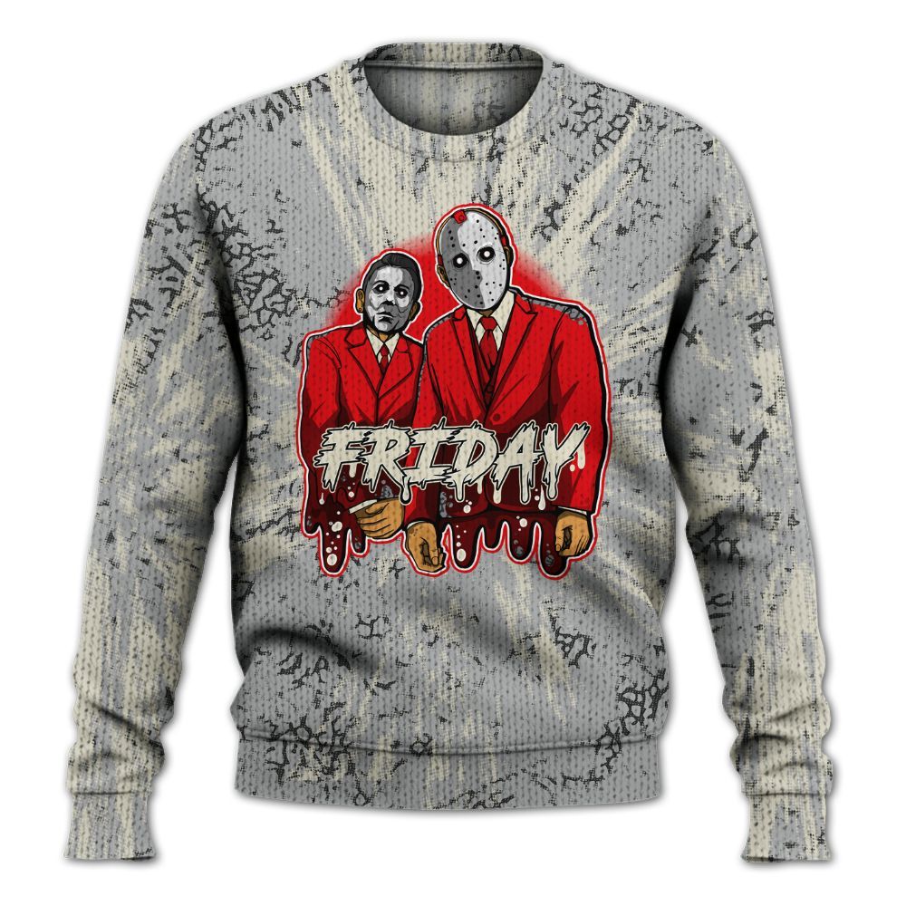 Knitted Sweater To Match Cement Grey 3s - Friday Halloween Graphic Luxury