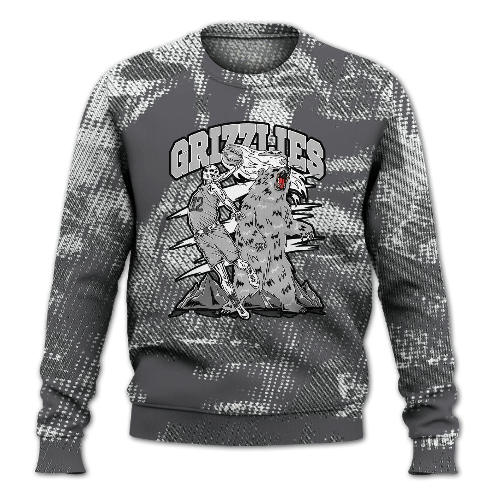 Sweatshirt To Match White Thunder 4s - Grizzly Bear Skeleton Brown Sugar All Over Print