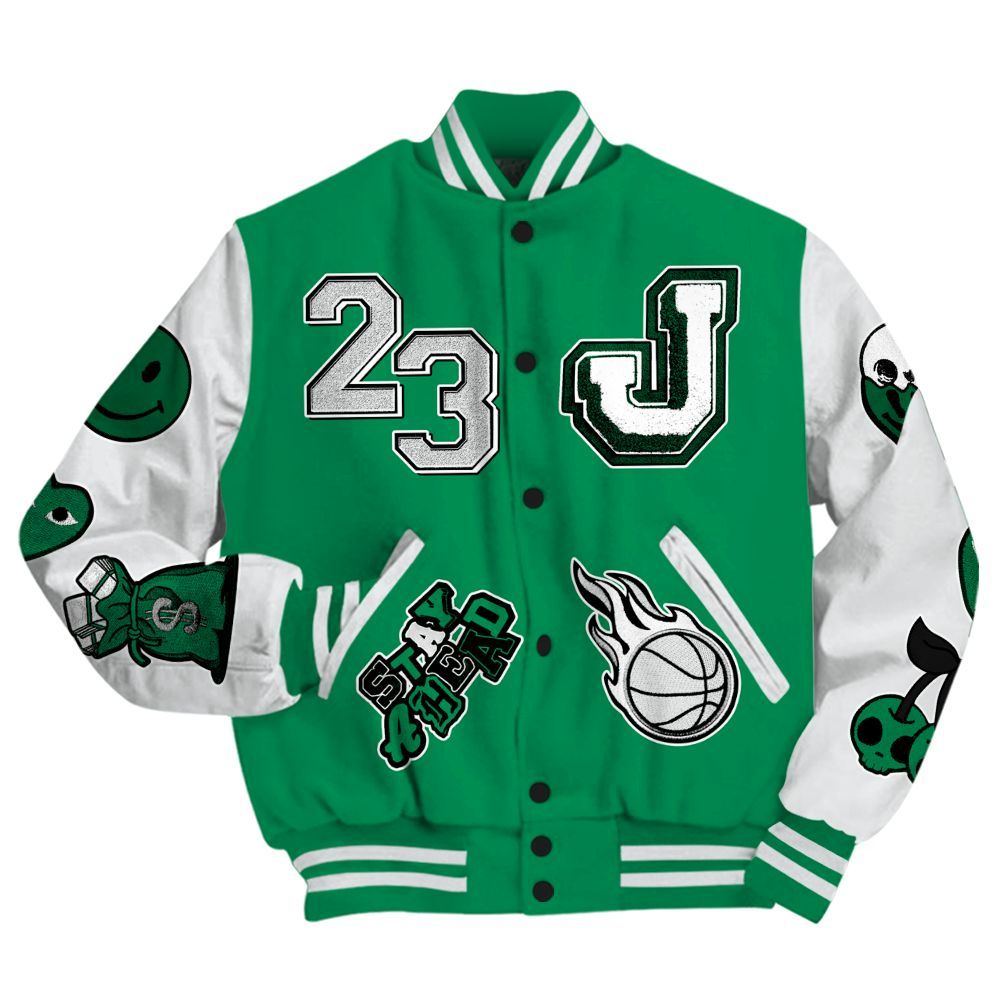 Varsity Jacket To Match Mid Lucky Green 1s - Hustles Money Number 23 All Over Print