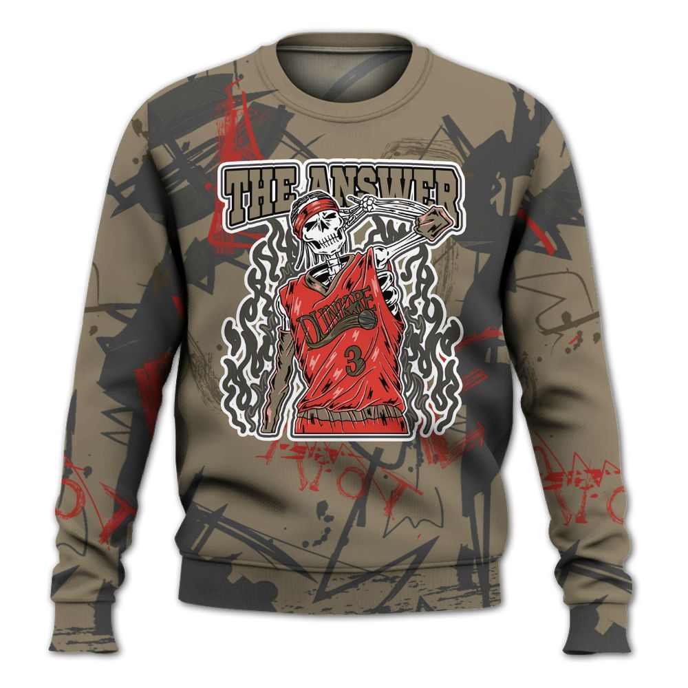 Sweatshirt To Match Olive 9s - Allen Answer Skeleton Messyz All Over Print