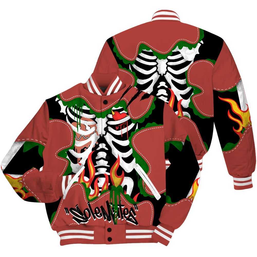 Varsity Jacket To Match Dune Red 13s - Skeleton Burning Heart Drip All Over Print