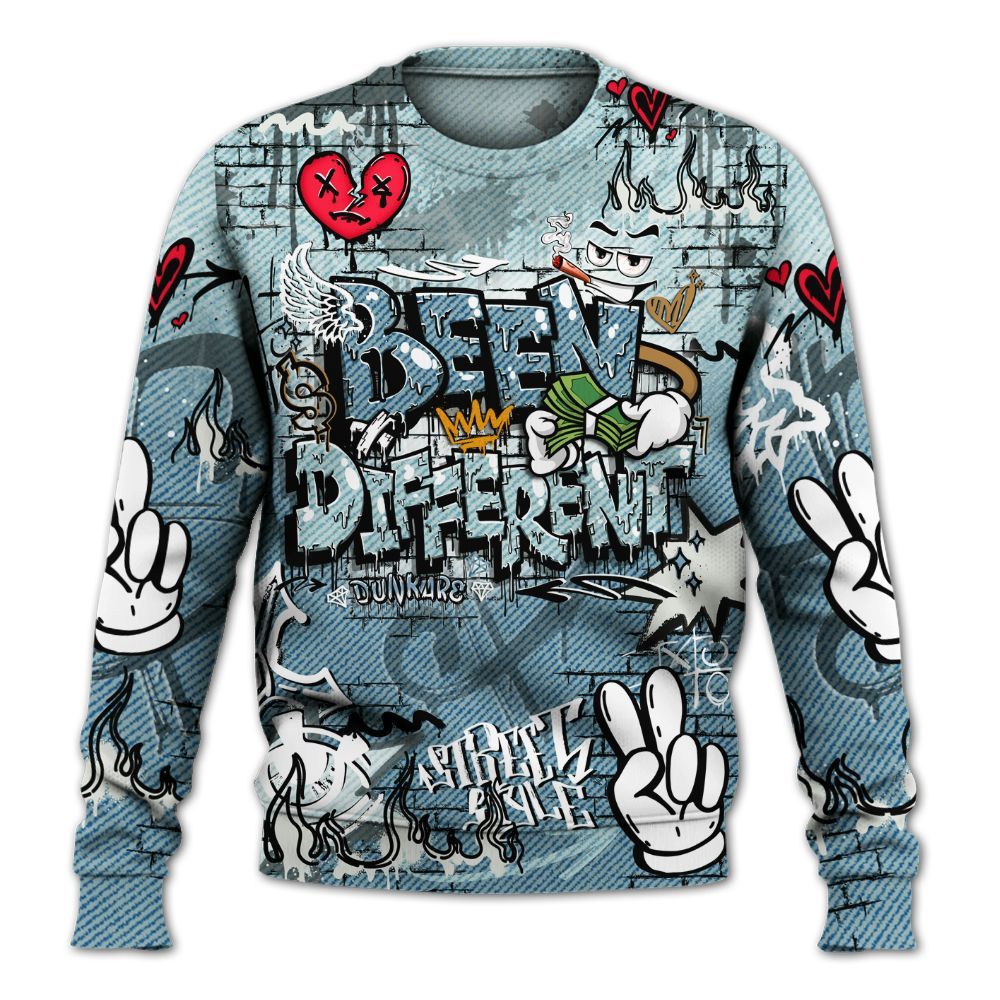 Sweatshirt To Match Denim Worn Blue 2025 4s - Been Dif2erent Drip Graffiti All Over Print
