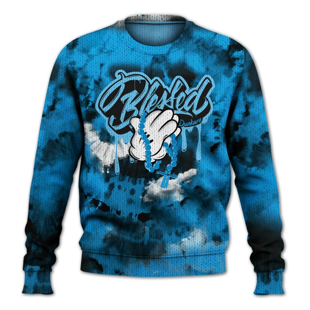 Knitted Sweater To Match Black University Blue 2022 13s - God Blessed Tie Dye