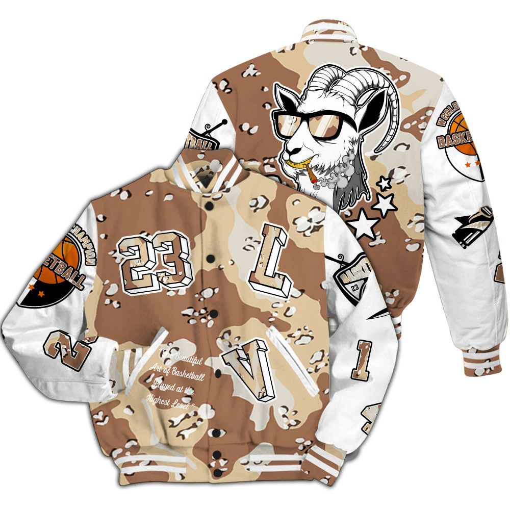 Varsity Jacket To Match Desert Camo 3s - The GOAT Got Em Streetwear All Over Print