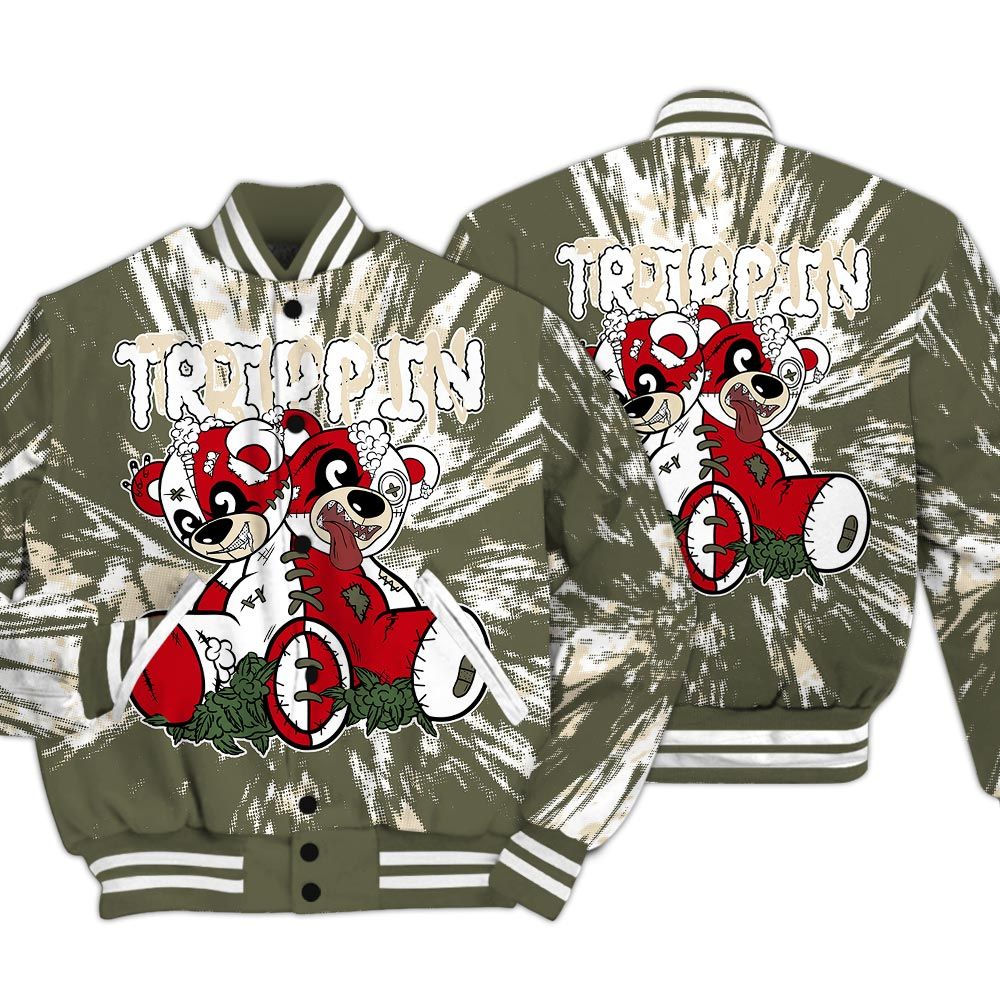 Varsity Jacket To Match Low OG Medium Olive 1s - Trippin Bear Luxury Varsity Jacket Unisex