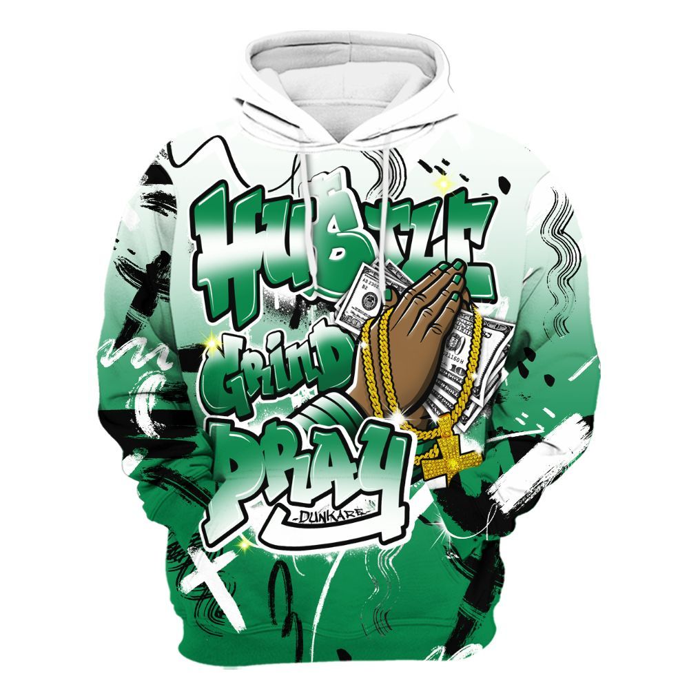 Hoodie To Match Mid Lucky Green 1s - Money Hustle Grind Pray All Over Print