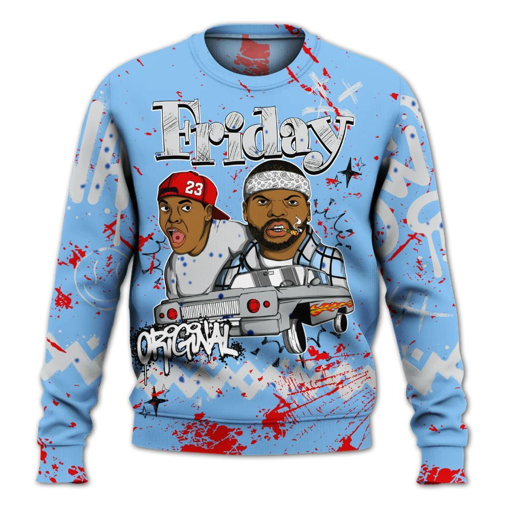 Sweatshirt To Match University Blue 5s - Friday Sneaker Crayon All Over Print