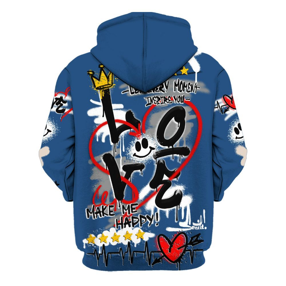 Hoodie To Match High OG Midnight Navy 1s - Happy Love Beats Graffiti Streetwear All Over Print