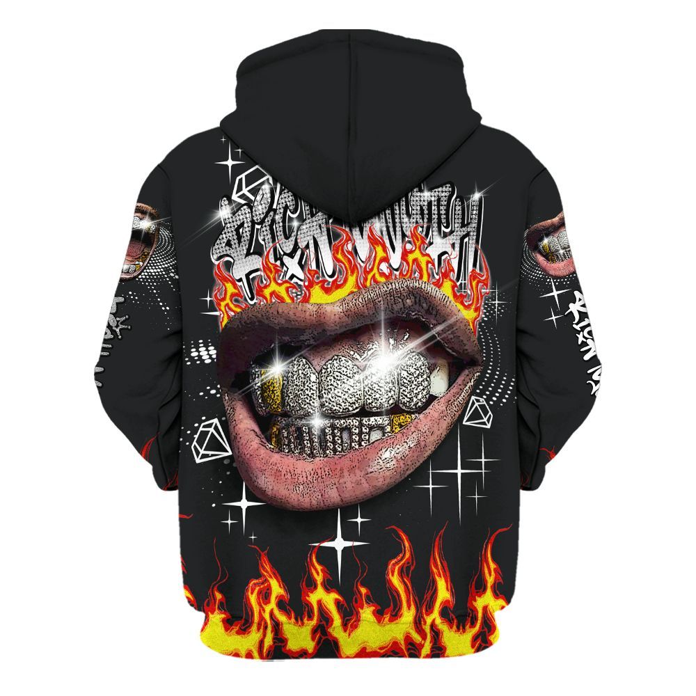 Hoodie To Match Low 85 Metallic Black 1s - Rich Mouth Fire Rap Retro 90s All Over Print