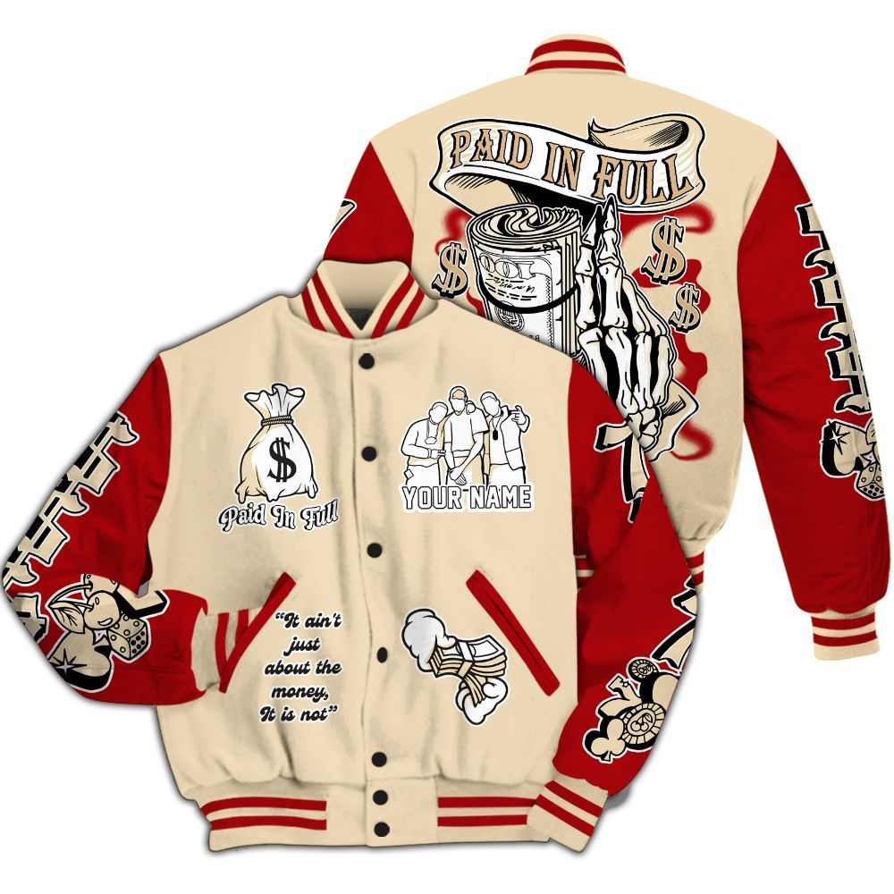 Varsity Jacket To Match Dunk Low Strawberry Waffle - Paid In Full Baseball Varsity Jacket Custom Name All Over Print