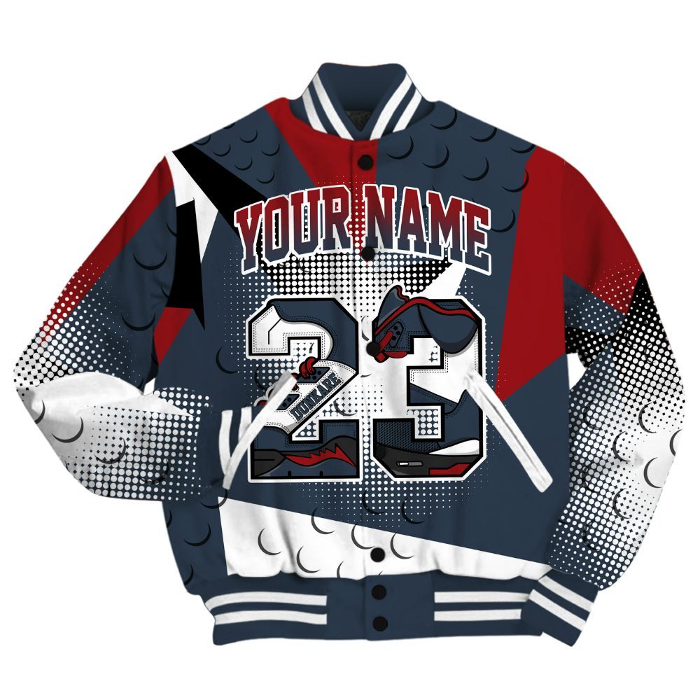 Varsity Jacket To Match Navy Blue 2024 6s Shirt, Poly Custom Name Number 23 5s All Over Print