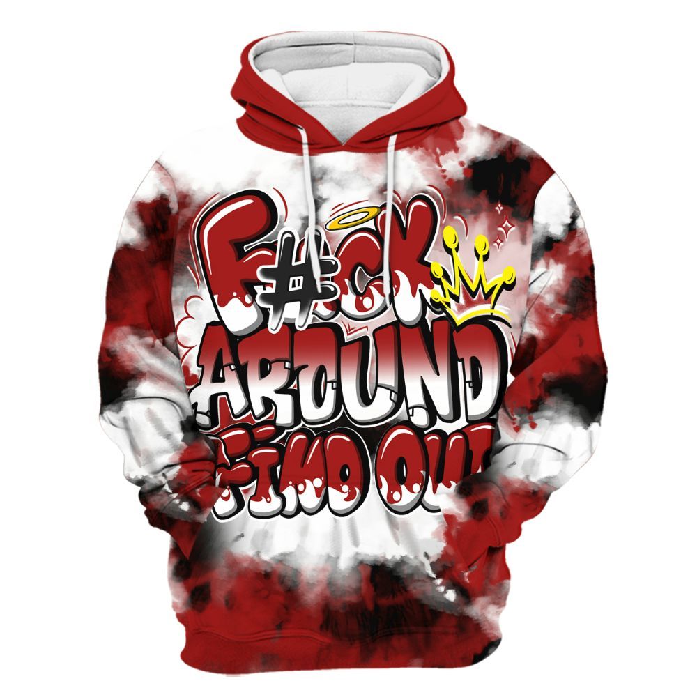 Hoodie To Match Red Taxi 12s - Tie Dye FK Around Find Out All Over Print