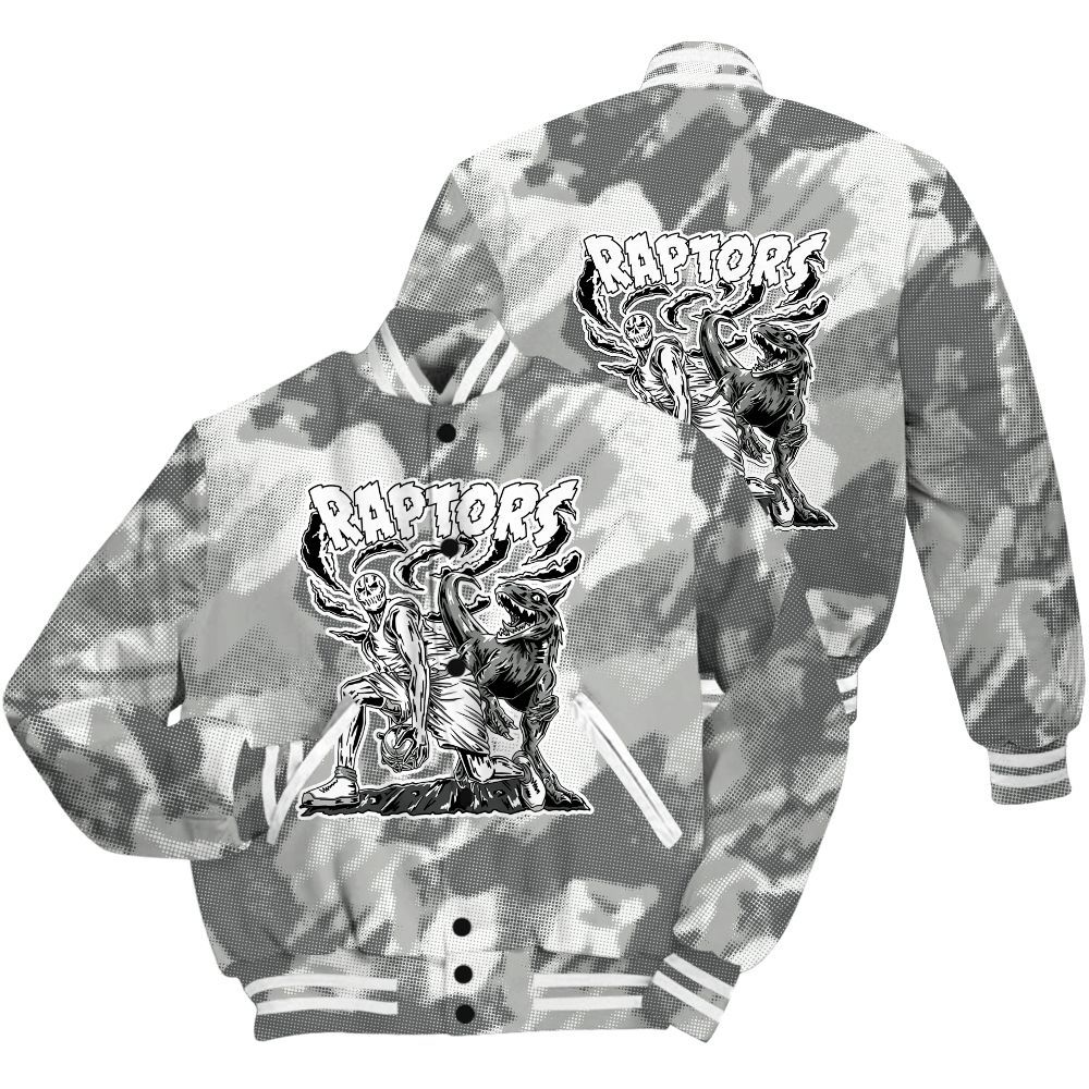 Varsity Jacket To Match Retro Wet Cement 4s Shirt - Raptors Skeleton Abstract Halftone All Over Print