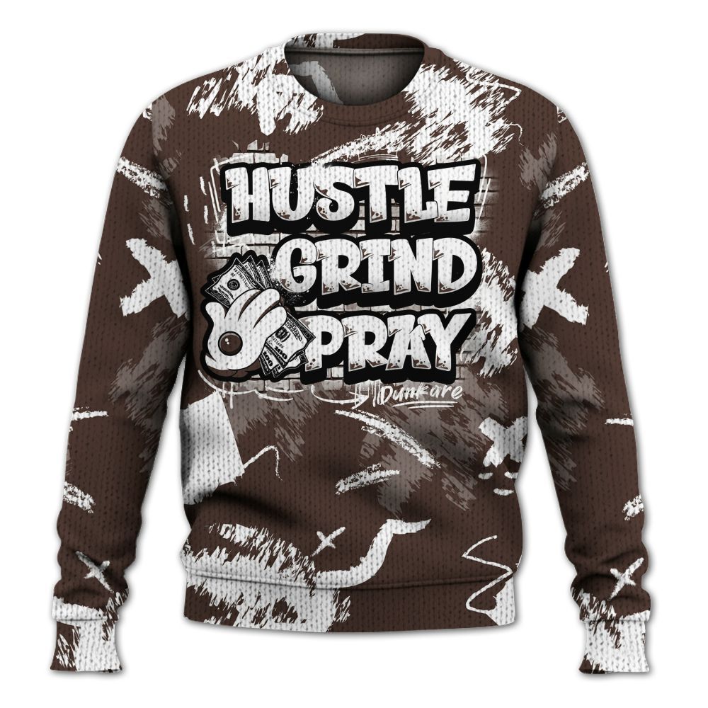 Knitted Sweater To Match SoleFly Cafecito 12s - Hustle Grind Pray Retro