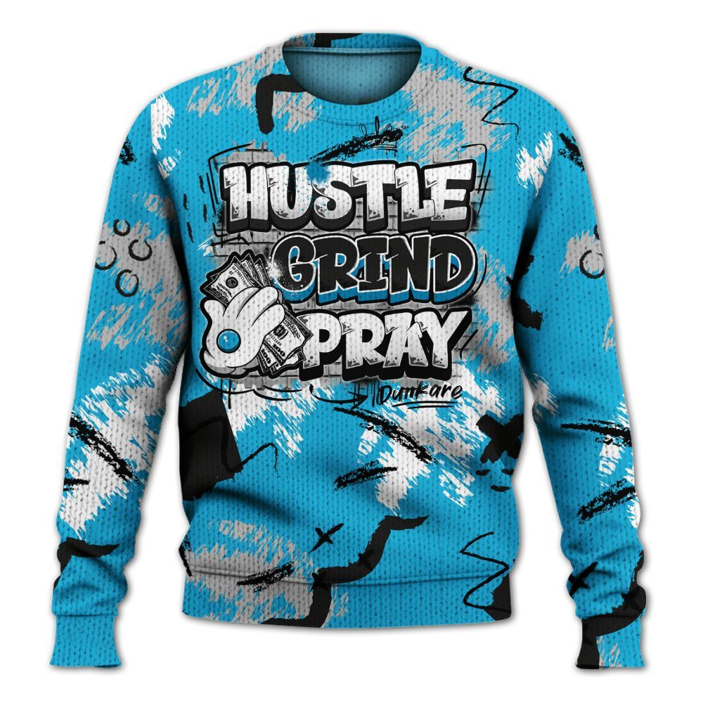 Sweater To Match Black University Blue 2026 14s - Hustle Grind Pray Graphic Street Style Graphic