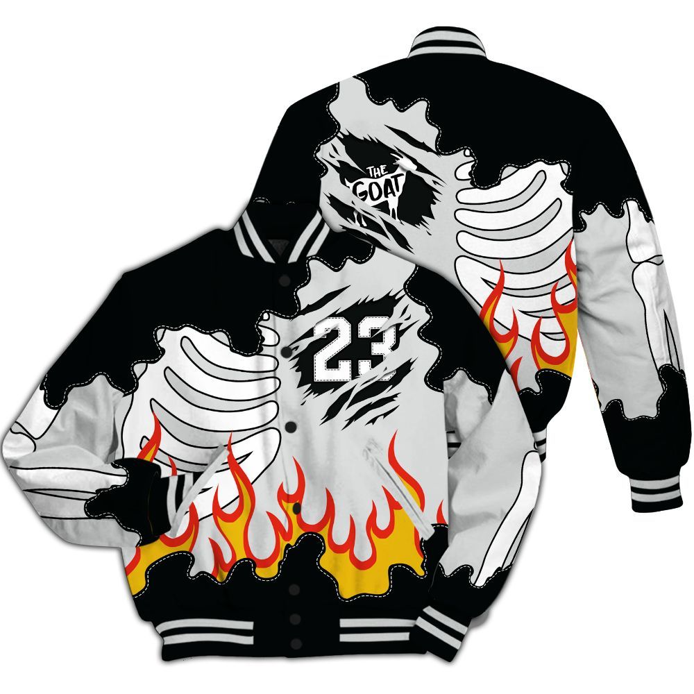 Varsity Jacket To Match Mid Space Jam 1s - Burning Skeleton 23 G.O.A.T All Over Print