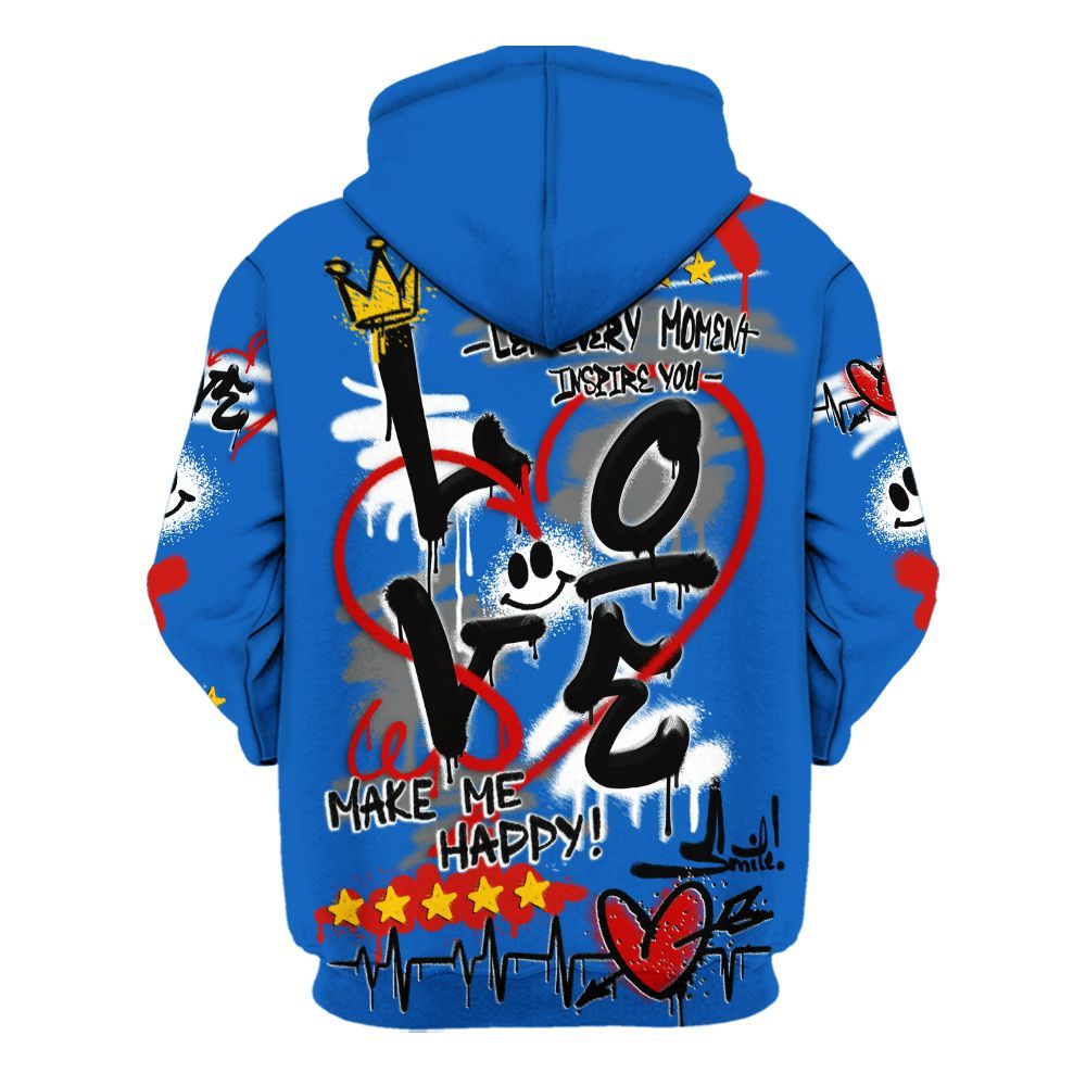 Hoodie To Match Kobe 6 Game Royal - Happy Love Beats Graffiti Streetwear All Over Print