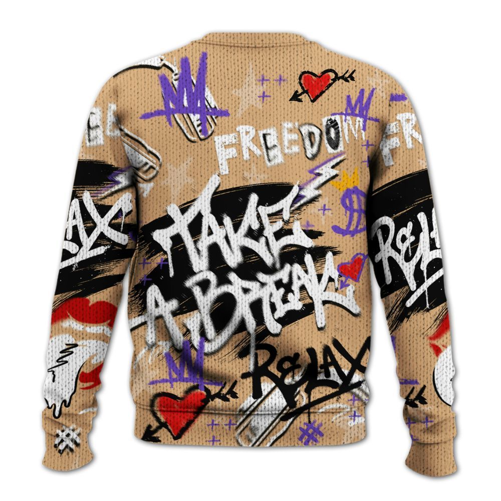 Knitted Sweater To Match SE Afrobeats 7s - Take Break Freedom Graffiti Streetwear