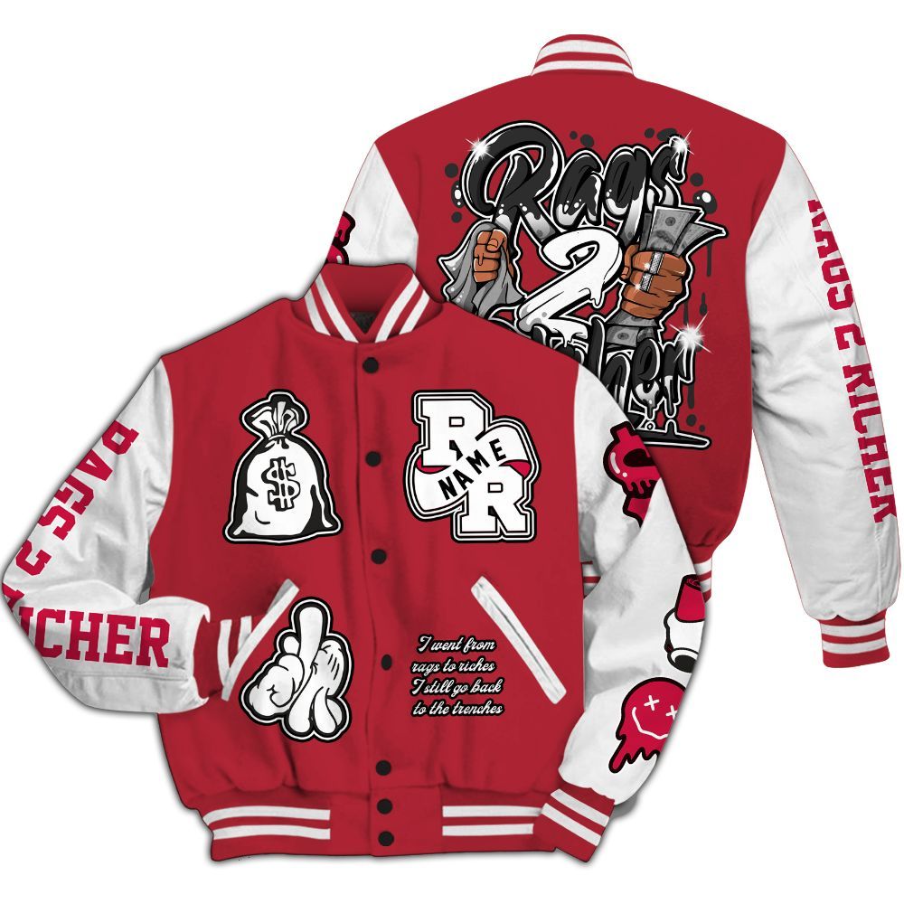 Varsity Jacket To Match Black Toe 14s - Rag 2 Rich Graphic Custom Name All Over Print