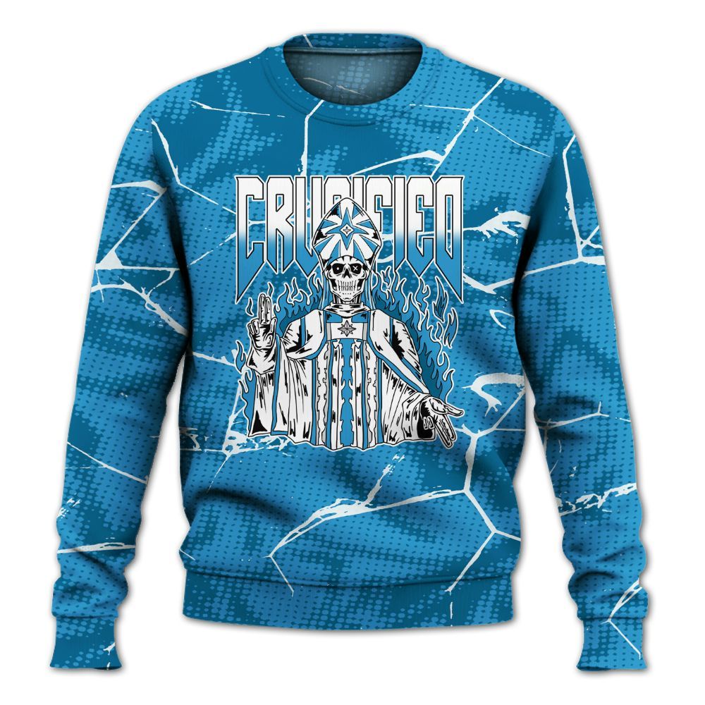 Sweatshirt To Match Powder Blue 9s - Crucified Skeleton Crack All Over Print